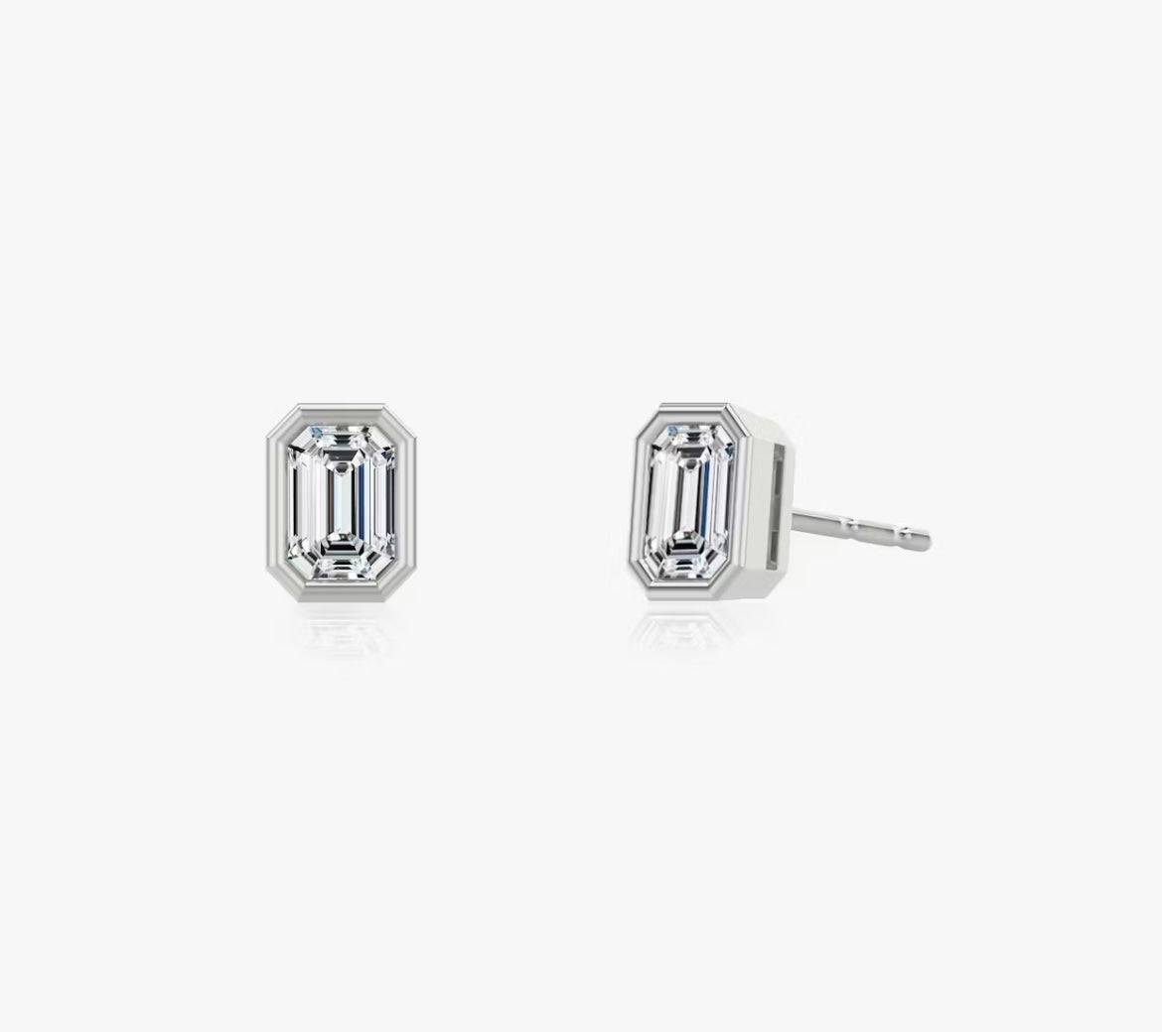 ELGA Essentials Bezel Emerald Lab Diamond Stud Earrings