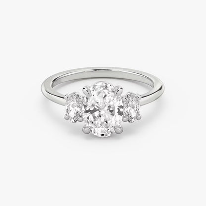 The Three Stone Oval with Oval sidestones Engagement Ring