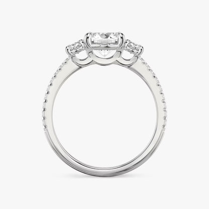 The Three Stone Oval with Oval Side Stones Pave Engagement Ring