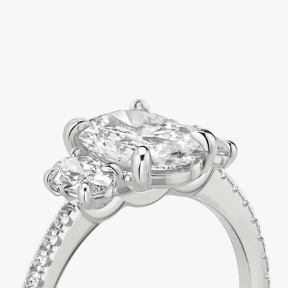 The Three Stone Oval with Oval Side Stones Pave Engagement Ring