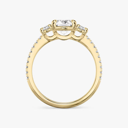 The Three Stone Oval with Oval Side Stones Pave Engagement Ring