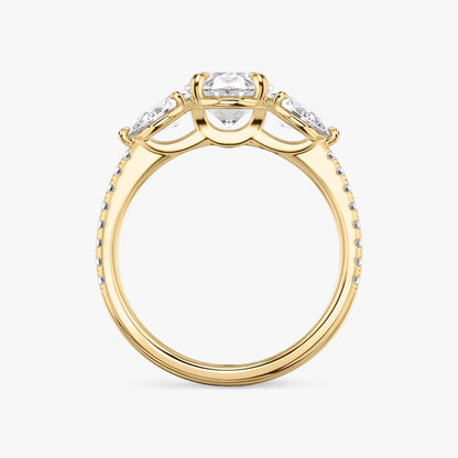 The Three Stone Oval with Pear Side Stones Pave Engagement Ring