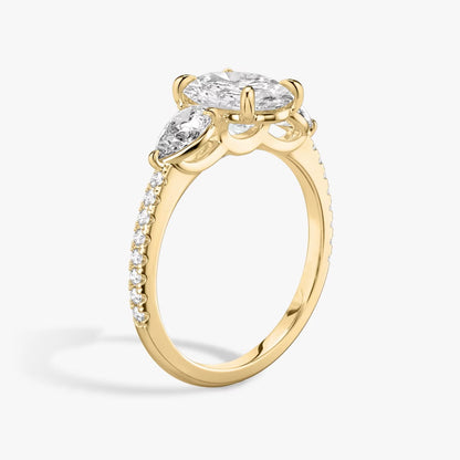 The Three Stone Oval with Pear Side Stones Pave Engagement Ring