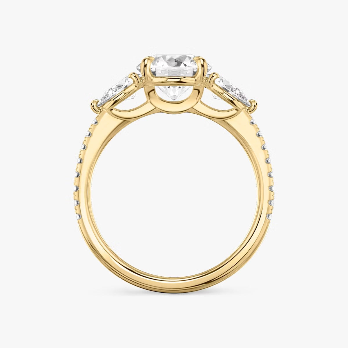 The Three Stone Round Brilliant with Pear Side Stones Pave Engagement Ring