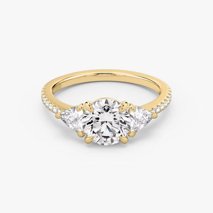 The Three Stone Round Brilliant with Trillion Side Stones Pave Engagement Ring