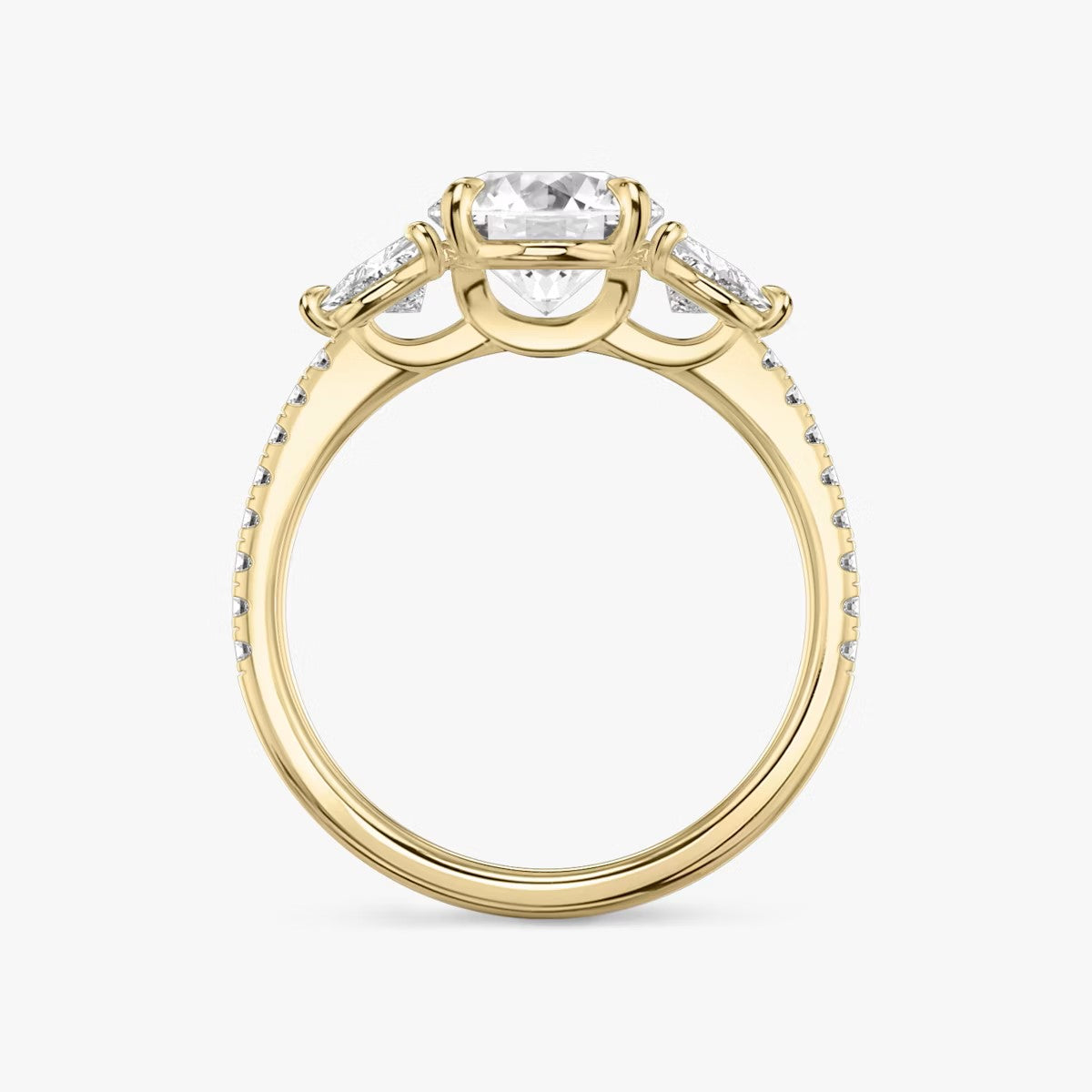 The Three Stone Round Brilliant with Trillion Side Stones Pave Engagement Ring