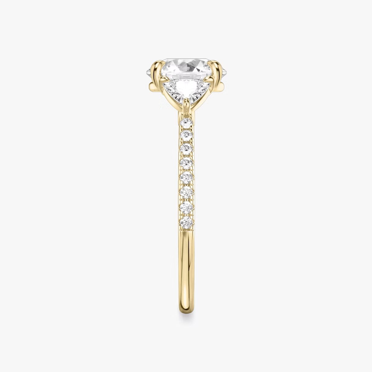 The Three Stone Round Brilliant with Trillion Side Stones Pave Engagement Ring