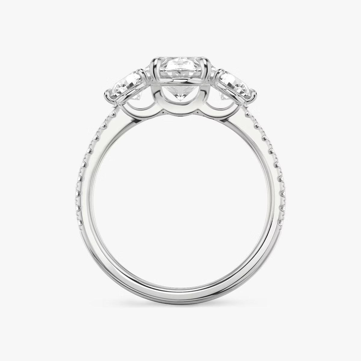 The Three Stone Oval with Round Side Stones Pave Engagement Ring