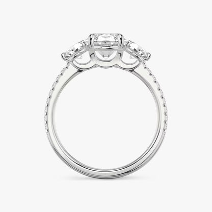 The Three Stone Oval with Round Side Stones Pave Engagement Ring