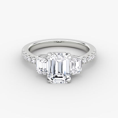 The Erelis Three Stone Emerald with Pave Engagement Ring