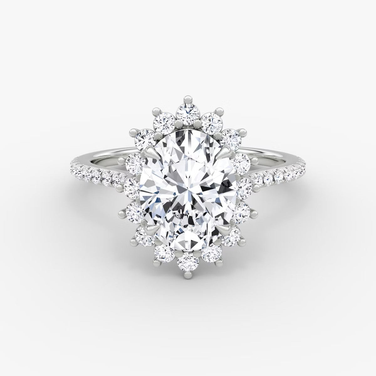 The Floral Halo Cathedral Oval Pave Engagement Ring