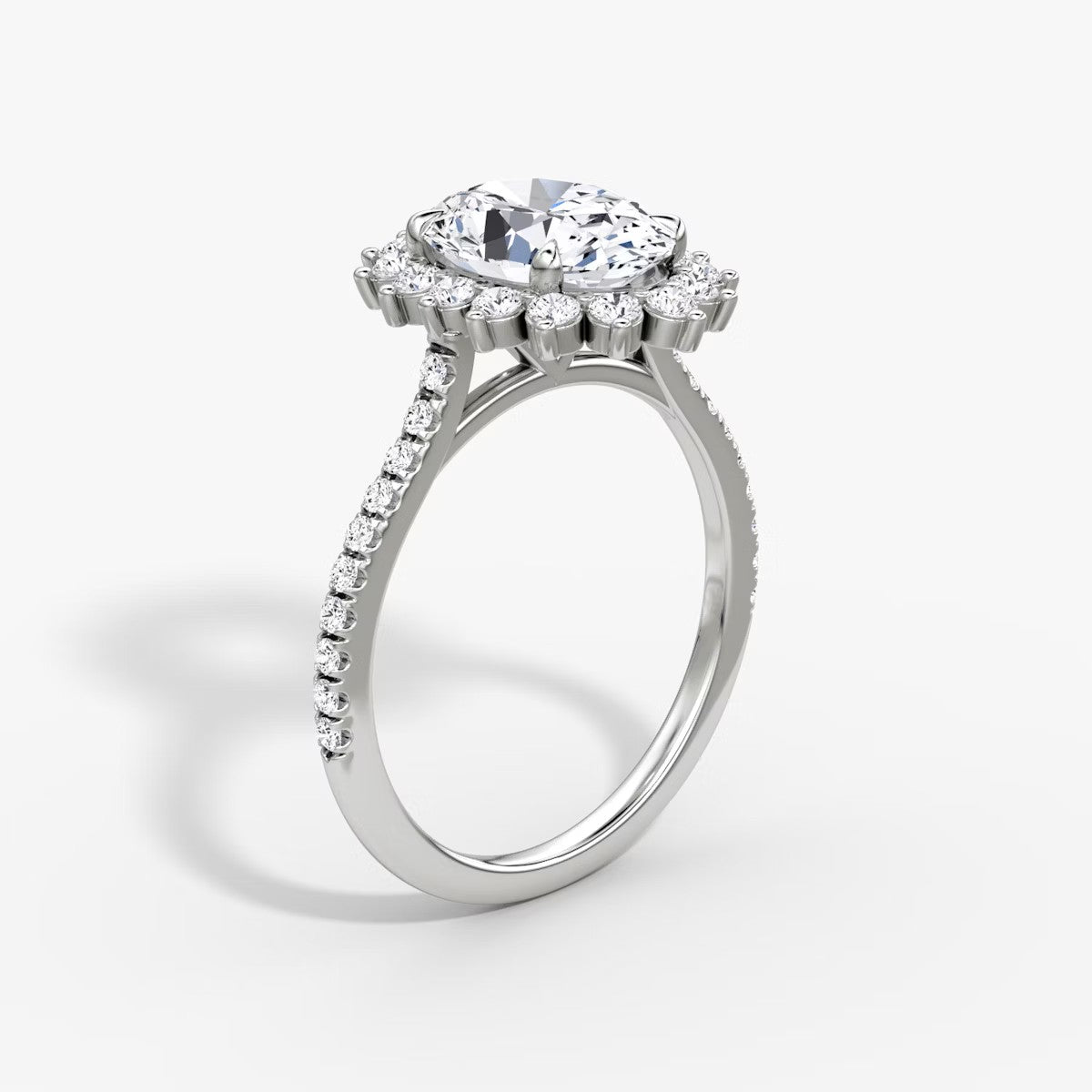 The Floral Halo Cathedral Oval Pave Engagement Ring