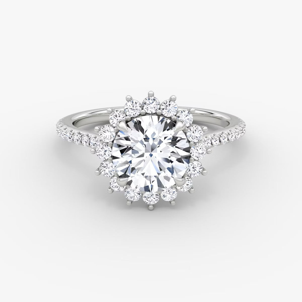 The Floral Halo Cathedral Round Brilliant Pave Engagement Ring