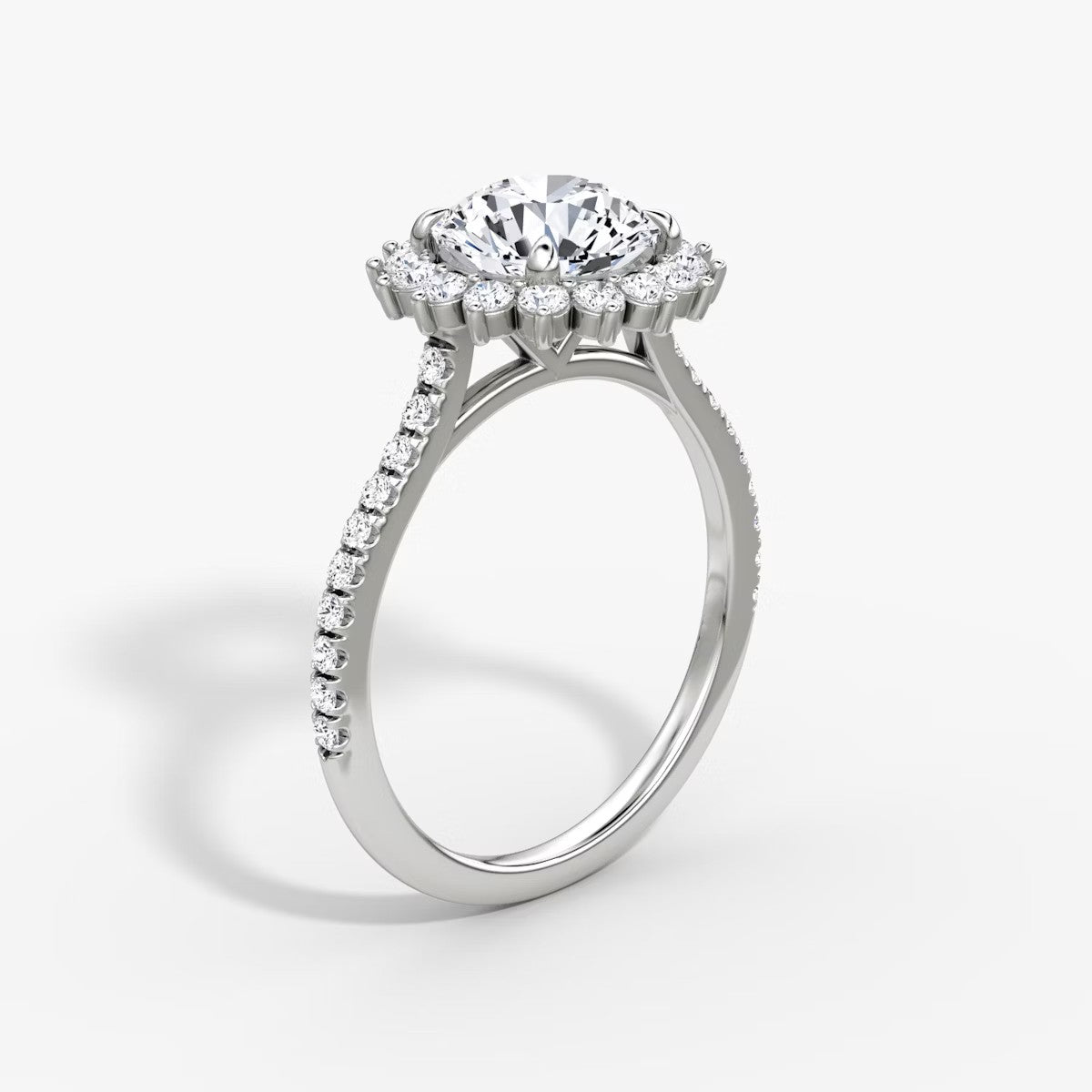 The Floral Halo Cathedral Round Brilliant Pave Engagement Ring