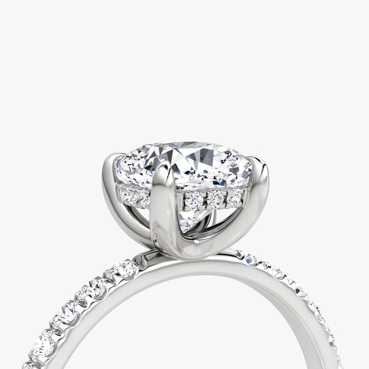 The Classic Cushion Cut Solitaire Hidden Halo Pave Engagement Ring