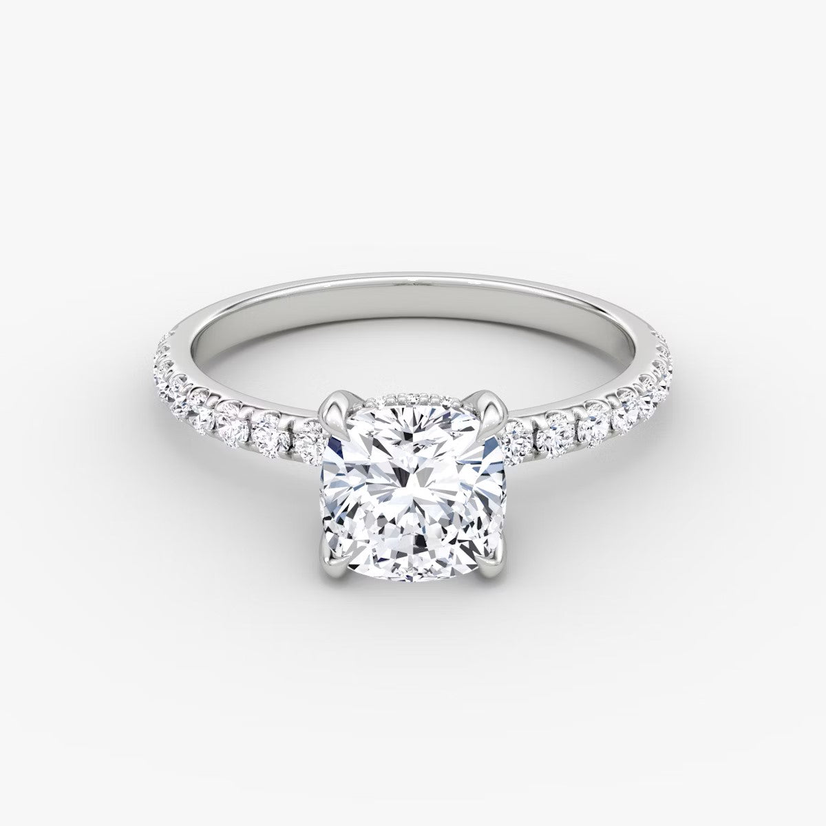 The Classic Cushion Cut Solitaire Hidden Halo Pave Engagement Ring