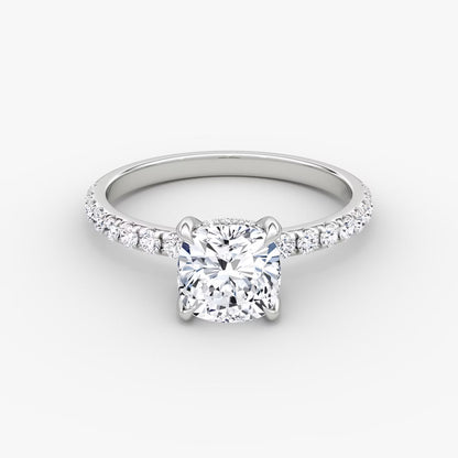 The Classic Cushion Cut Solitaire Hidden Halo Pave Engagement Ring