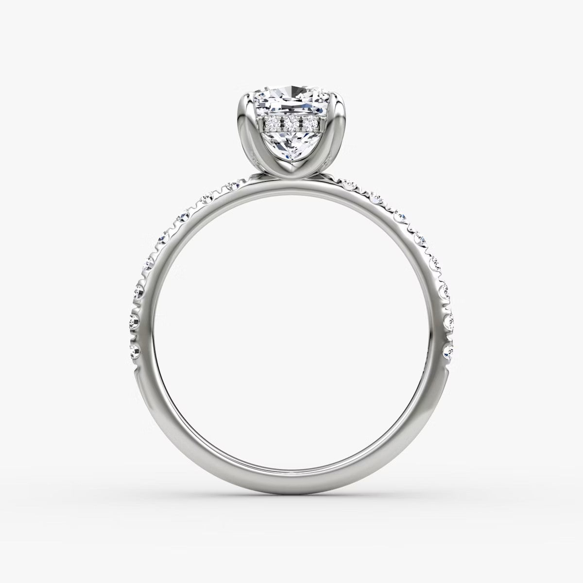 The Classic Cushion Cut Solitaire Hidden Halo Pave Engagement Ring