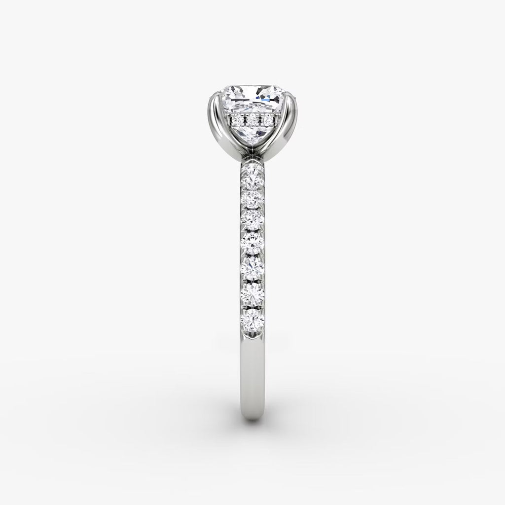 The Classic Cushion Cut Solitaire Hidden Halo Pave Engagement Ring