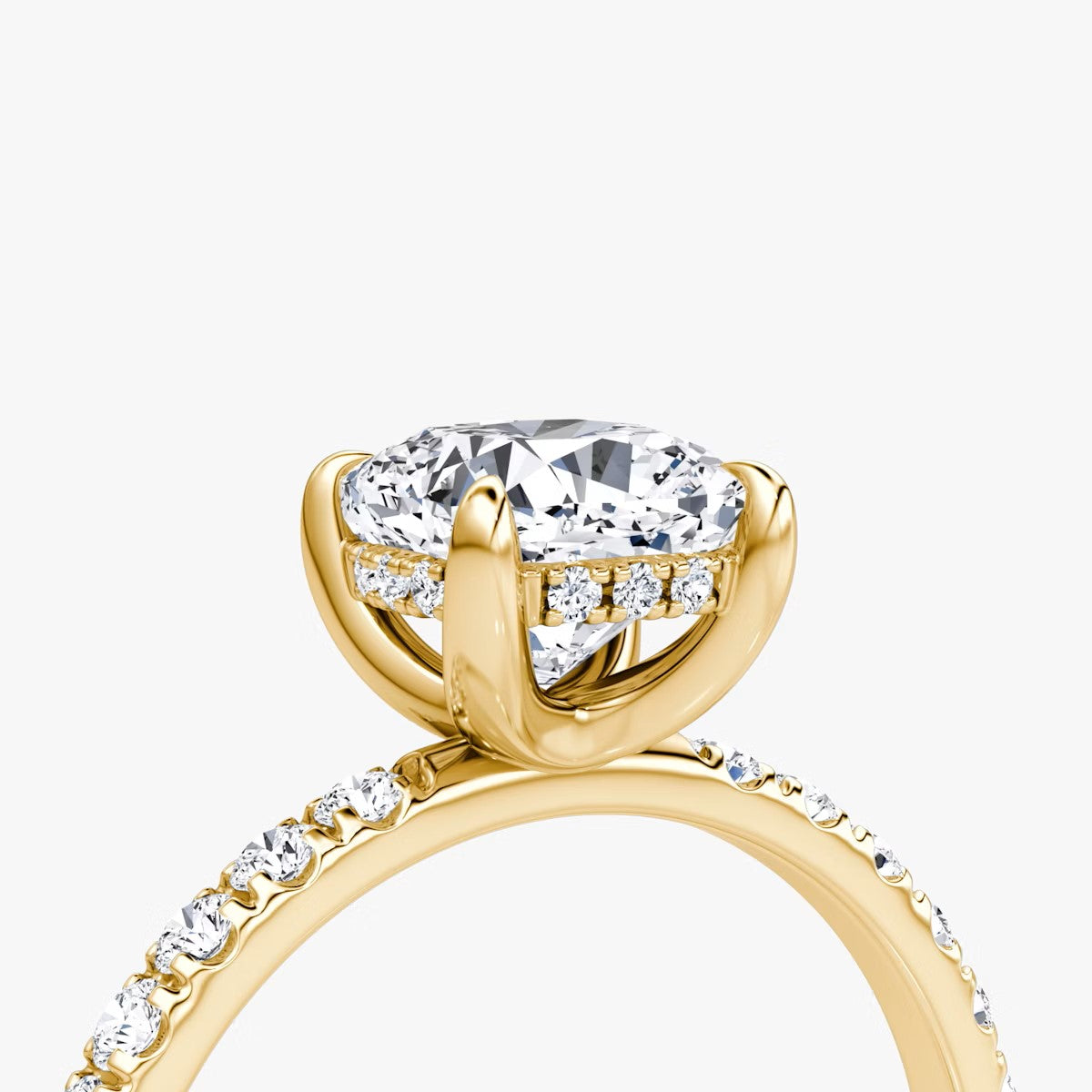 The Classic Cushion Cut Solitaire Hidden Halo Pave Engagement Ring