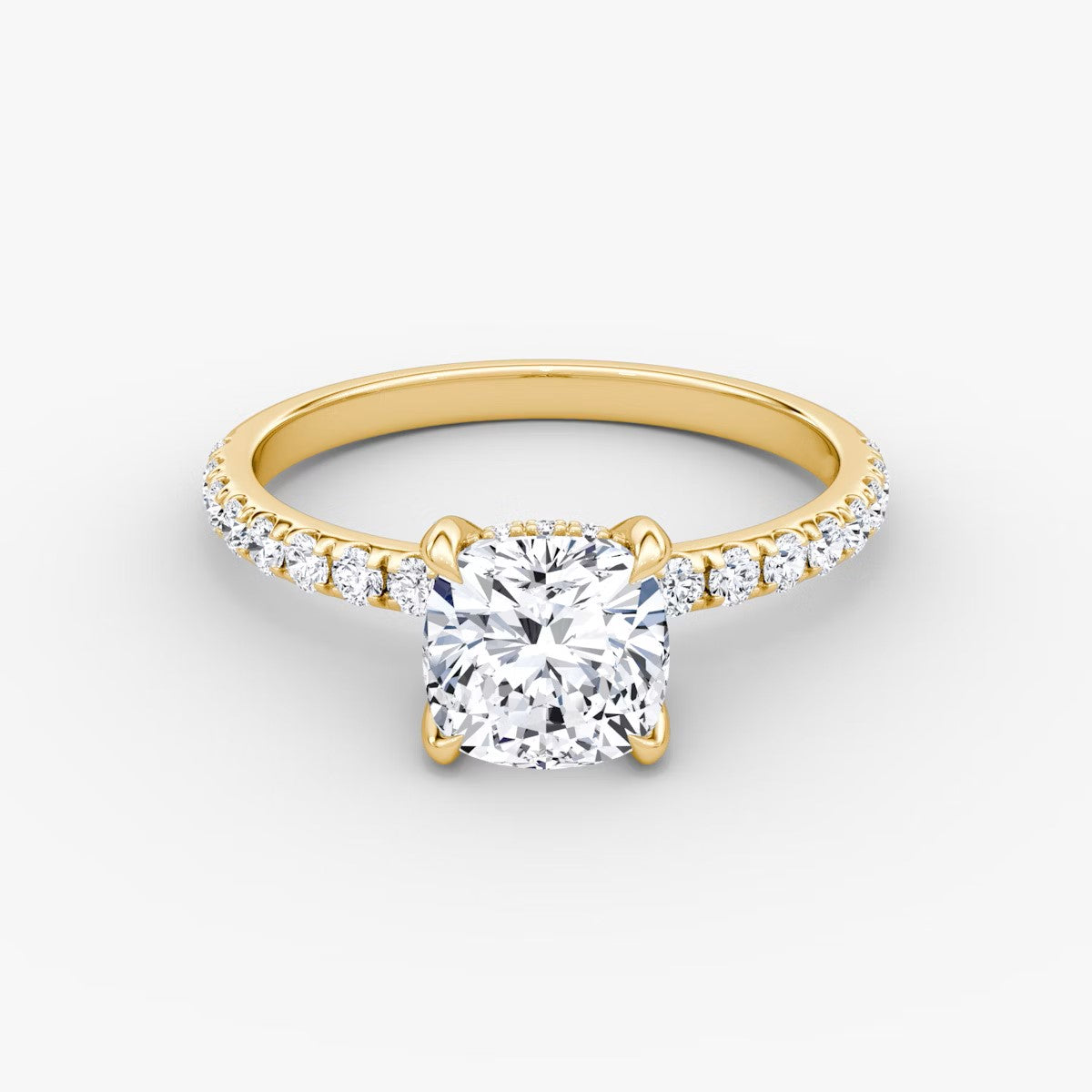 The Classic Cushion Cut Solitaire Hidden Halo Pave Engagement Ring