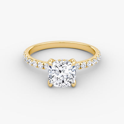 The Classic Cushion Cut Solitaire Hidden Halo Pave Engagement Ring