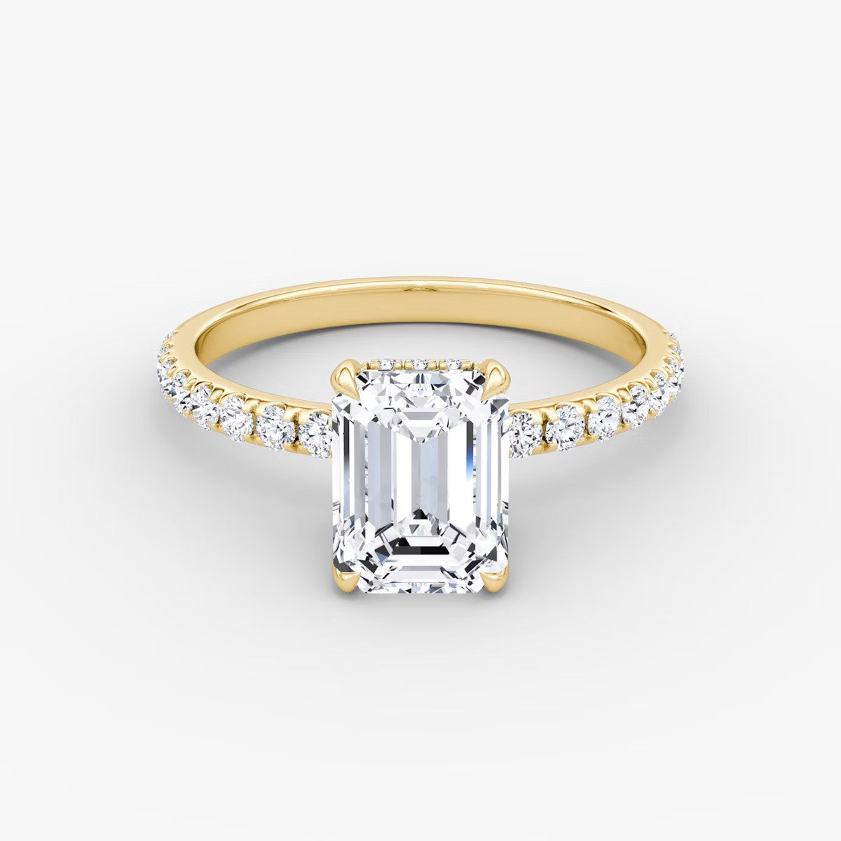 The Classic Emerald Cut Solitaire Hidden Halo Pave Engagement Ring