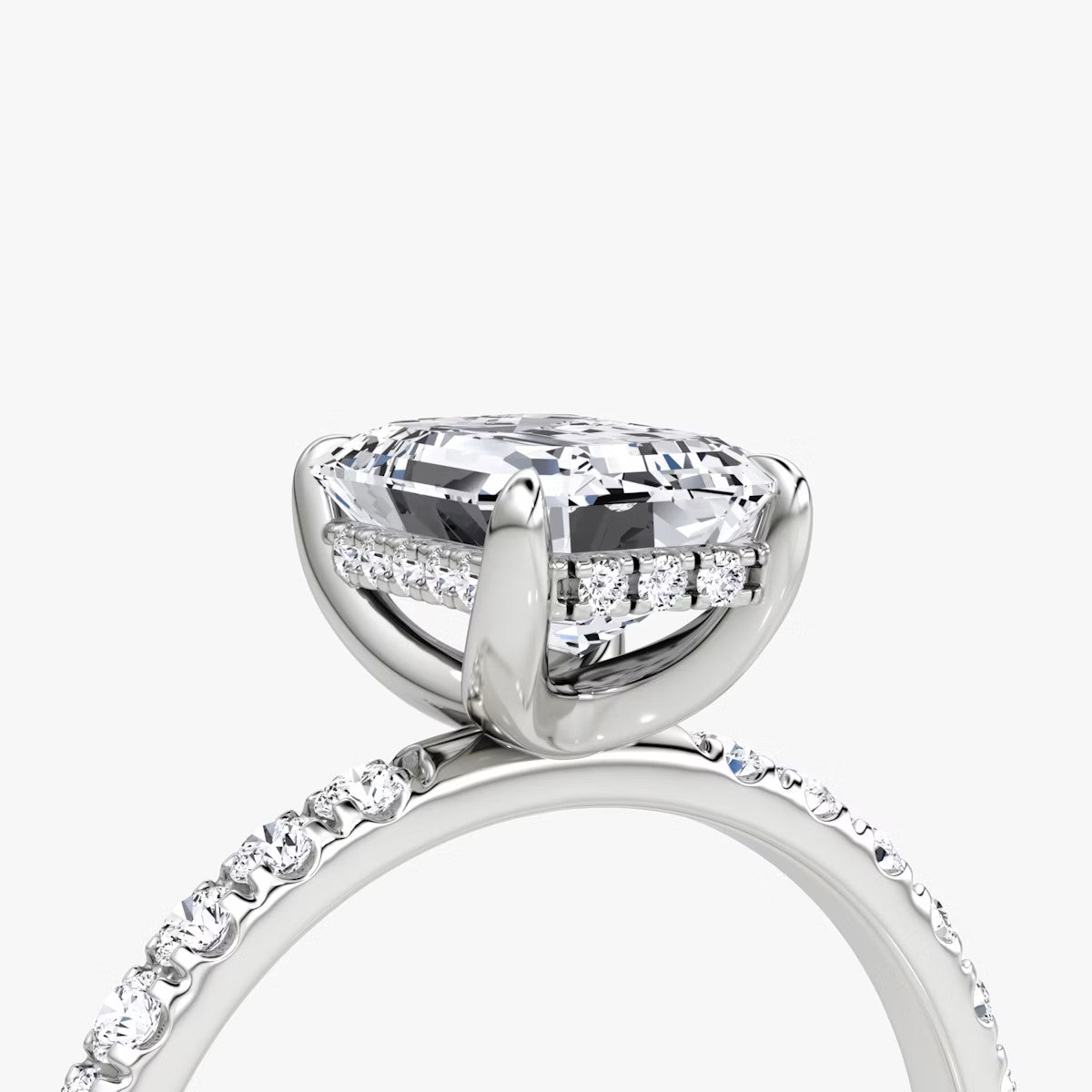 The Classic Emerald Cut Solitaire Hidden Halo Pave Engagement Ring