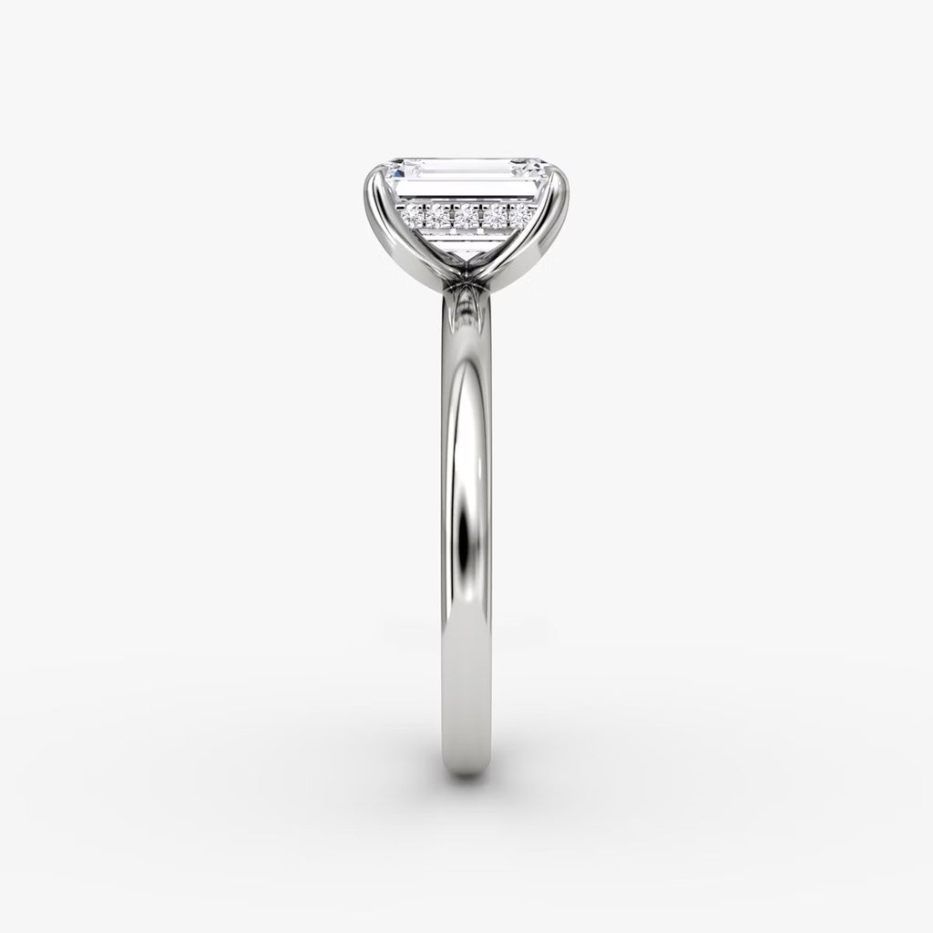 The Classic Emerald Cut Solitaire Hidden Halo Engagement Ring