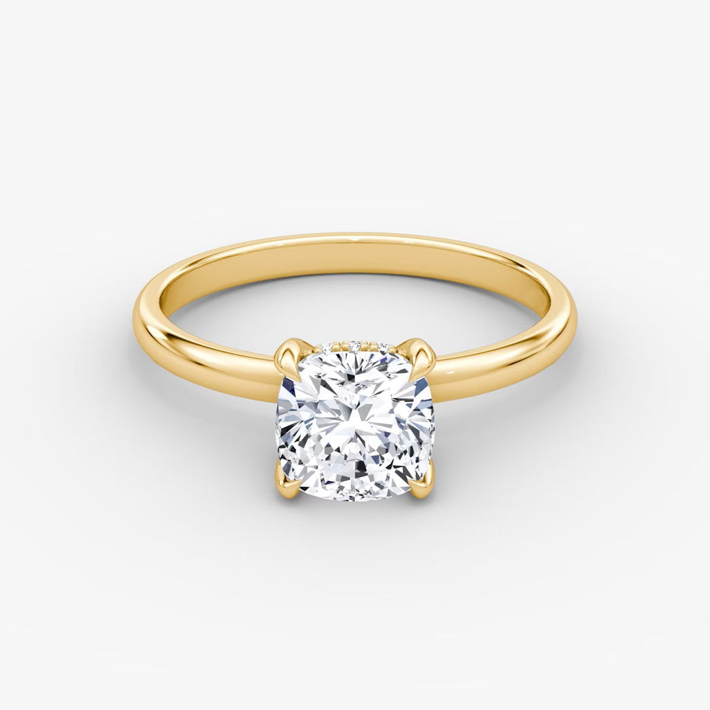 The Classic Cushion Cut Solitaire Hidden Halo Engagement Ring