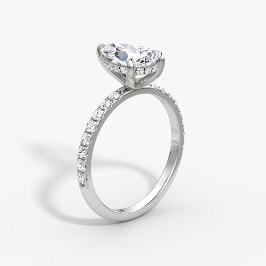 The Classic Pear Solitaire Hidden Halo Pave Engagement Ring