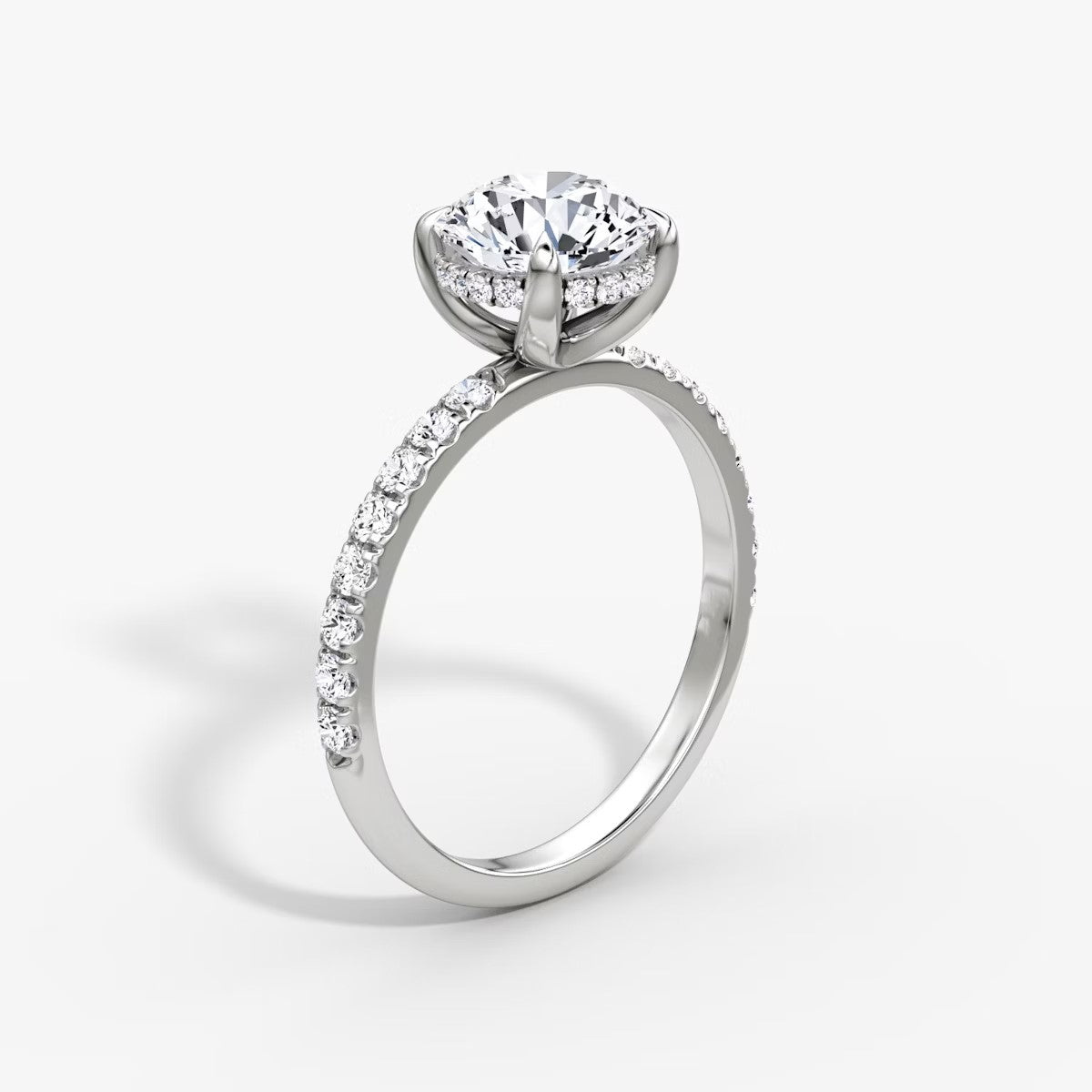 The Classic Round Brilliant Solitaire Hidden Halo Pave Engagement Ring