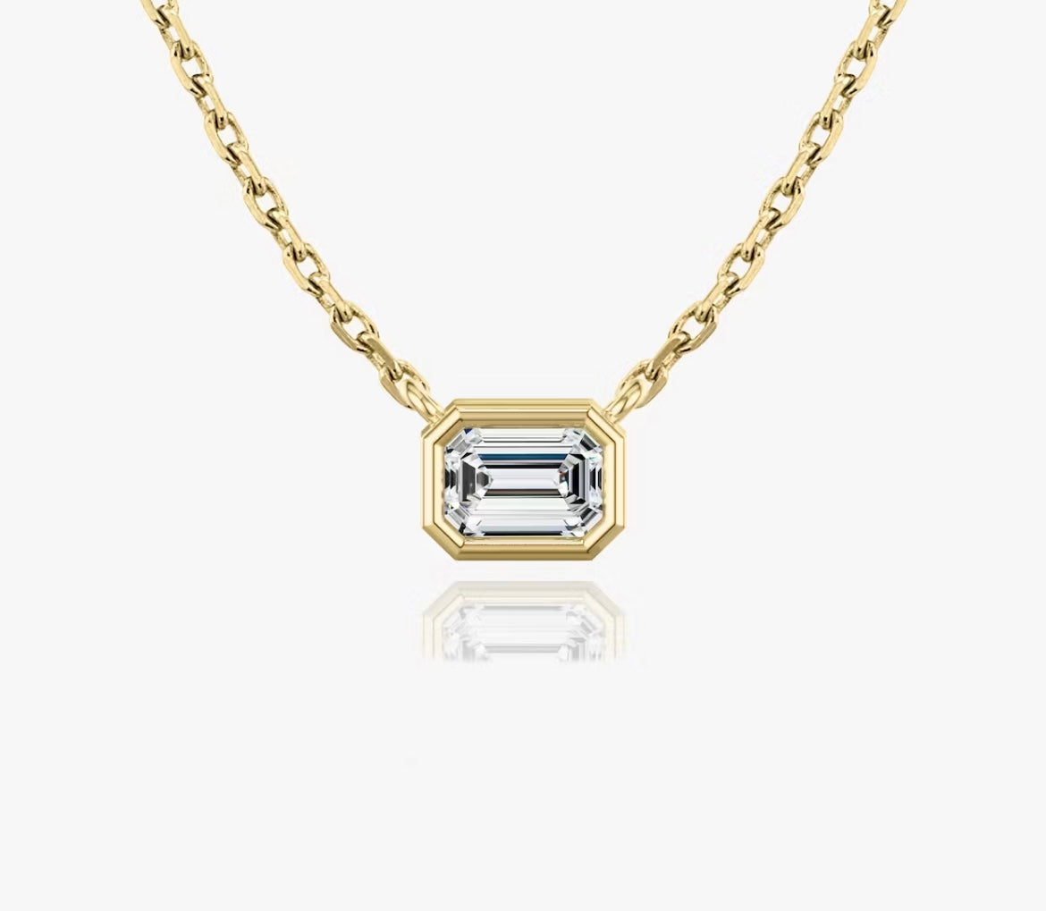 Bezel Emerald Superior Lab Grown Diamond Necklace