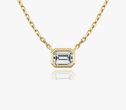 Bezel Emerald Superior Lab Grown Diamond Necklace