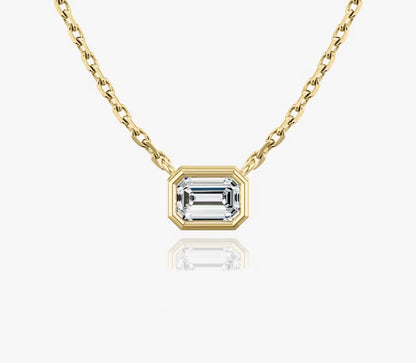 Bezel Emerald Superior Lab Grown Diamond Necklace