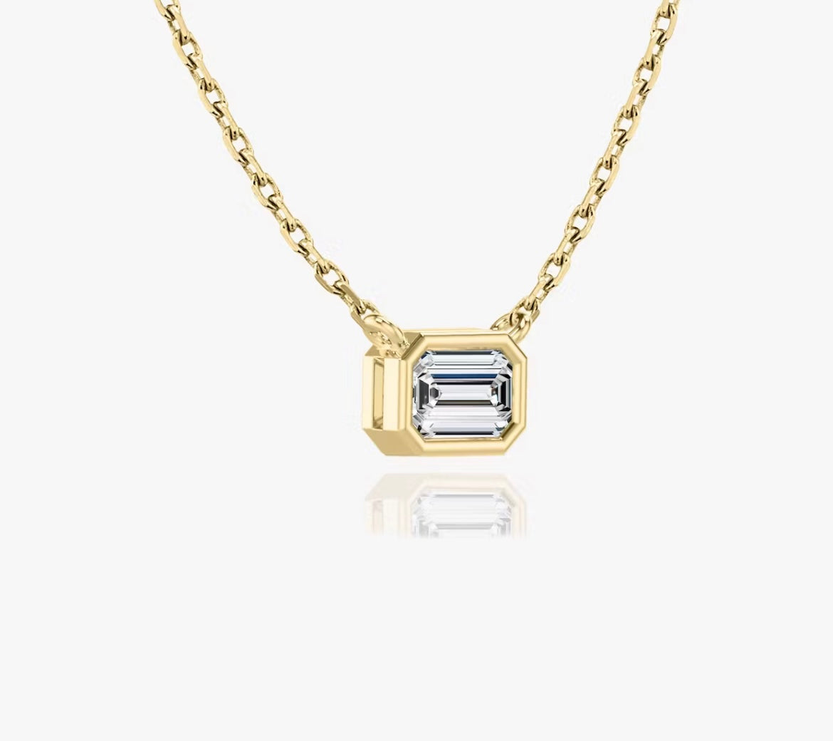 Bezel Emerald Superior Lab Grown Diamond Necklace