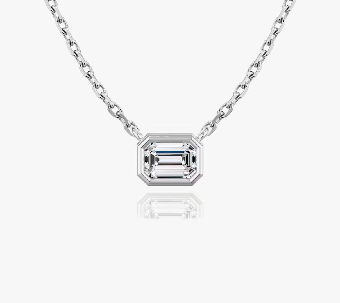 Bezel Emerald Superior Lab Grown Diamond Necklace