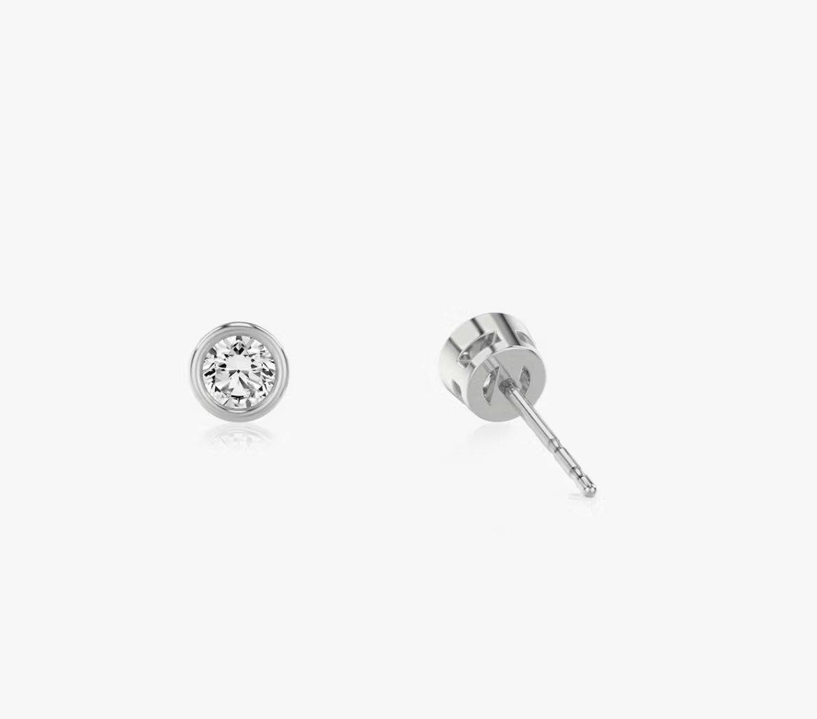 Bezel Round Brilliant Superior  Lab Grown Diamond Stud Earrings