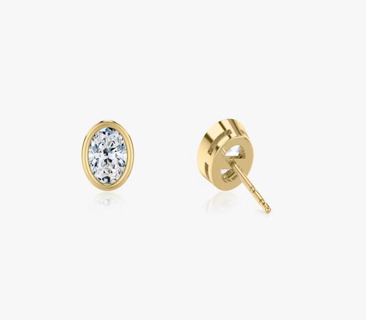 Bezel Oval Superior Lab Grown Diamond Stud Earrings