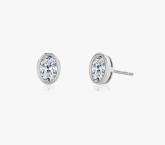 Bezel Oval Superior Lab Grown Diamond Stud Earrings