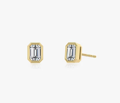 Bezel Emerald Superior Lab Grown Diamond Stud Earrings