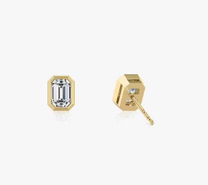 Bezel Emerald Superior Lab Grown Diamond Stud Earrings