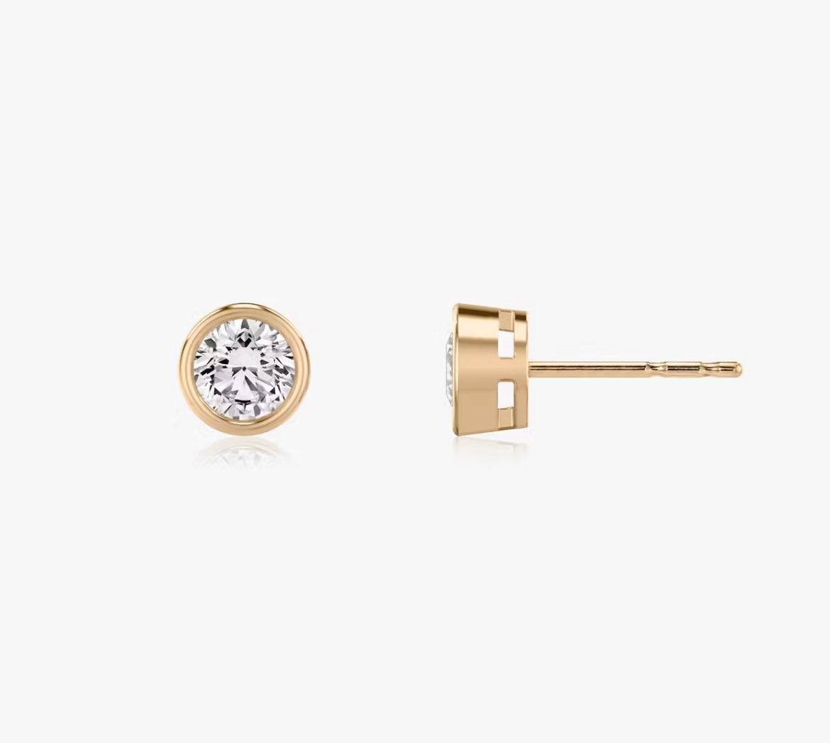 Bezel Round Brilliant Superior  Lab Grown Diamond Stud Earrings