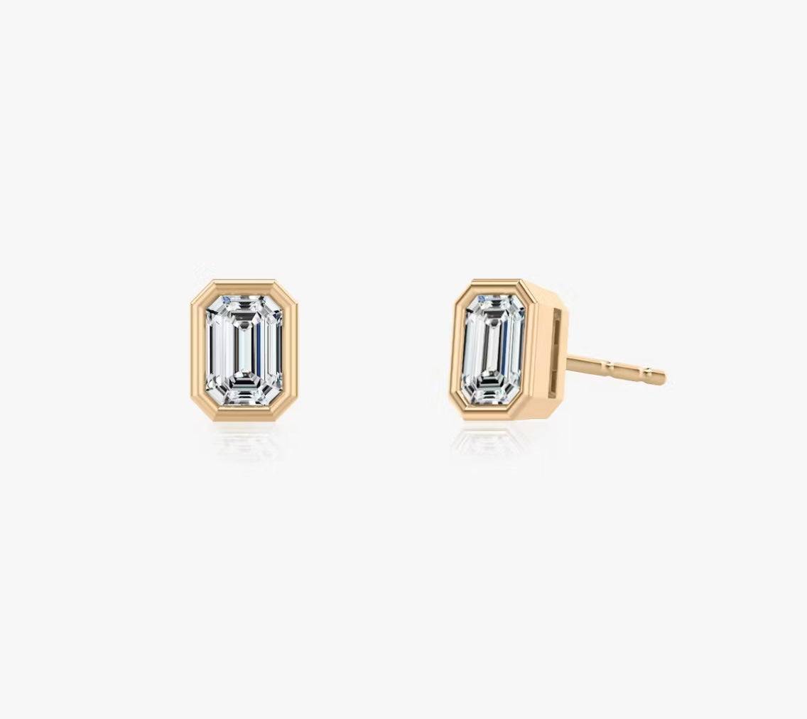 Bezel Emerald Superior Lab Grown Diamond Stud Earrings